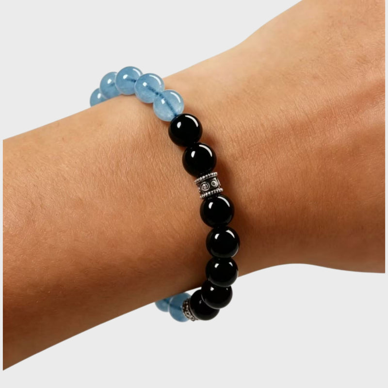 Ocean Healing Aquamarine & Obsidian Bracelet