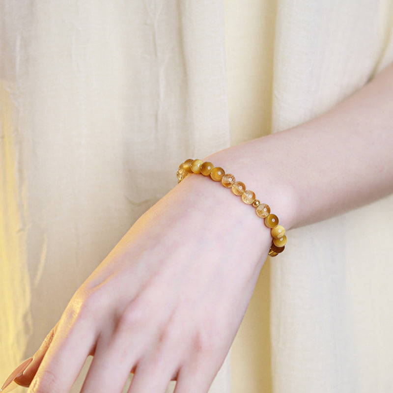 Bracelet Œil de Tigre Doré & Citrine — Bracelet de Fortune en Cristal de Grade 7A pour Femmes