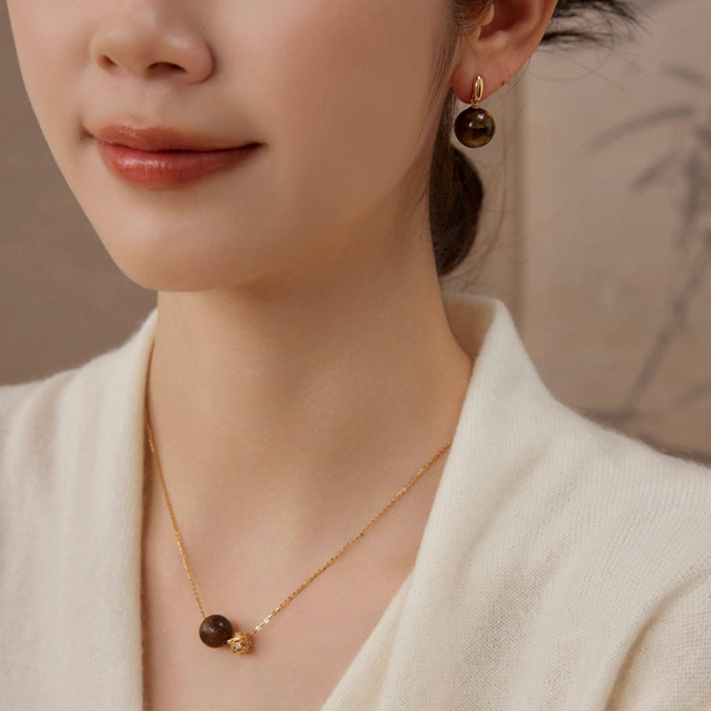 Natural Tiger Eye Earrings, Vintage Minimalist Style - Wealth Attract