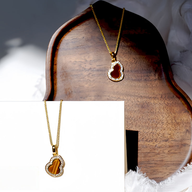 Golden Tiger Eye Gourd Necklace — Niche Luxury Crystal Charm for Wealth & Blessing
