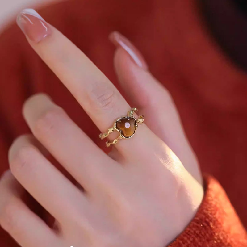 Tiger Eye Heart Ring - Calm the Mind & Ward Off External Disturbances