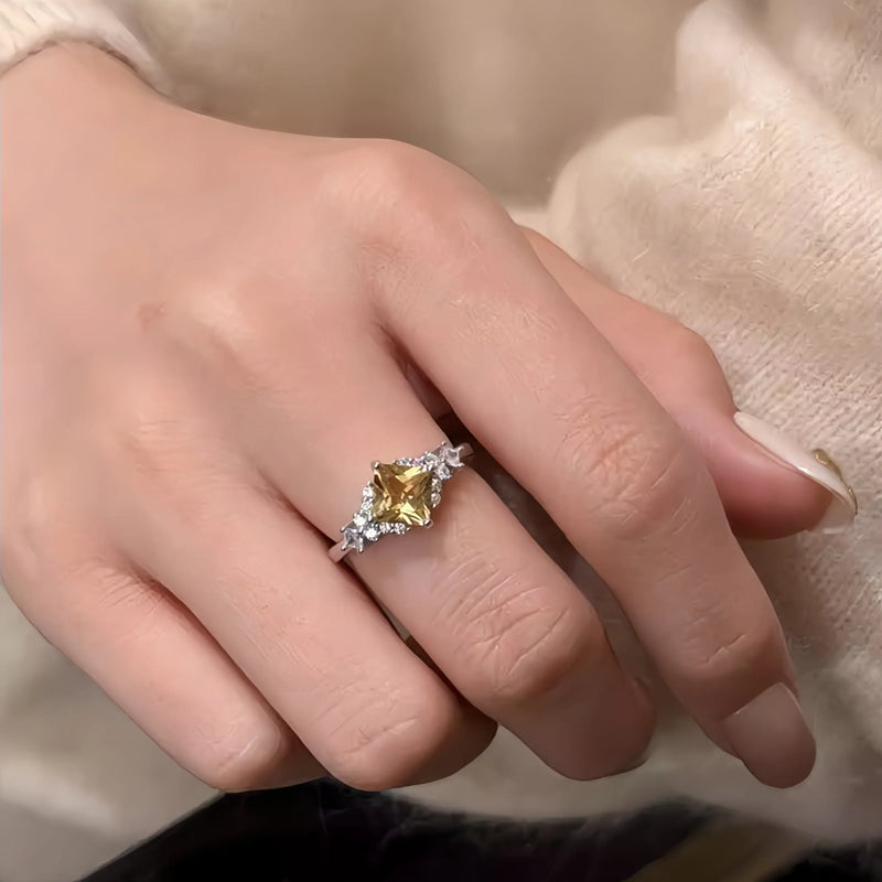 Natural Yellow Citrine Ring Bring Good Fortune&Riches