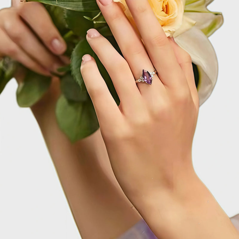 Calm Insight Natural Amethyst Plum Petal Ring