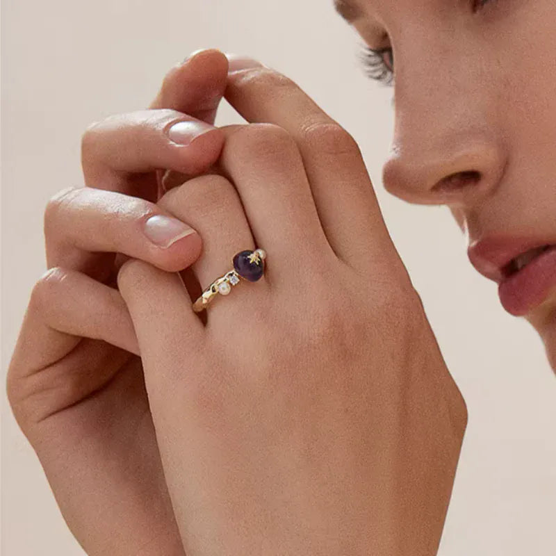 Personal Design Natural Amethyst Pearl Open Ring