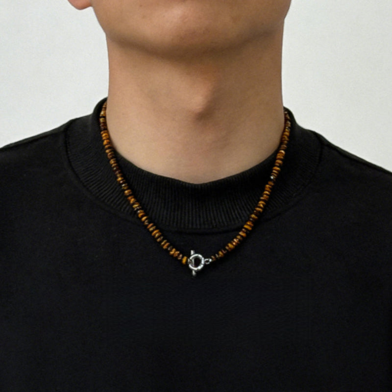 Natural Tiger's Eye Necklace, Silver Clasp - Protection Gift for Boyfriend