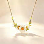 Enamel Daisy Flower Leaf Necklace - Embrace Constant Warmth