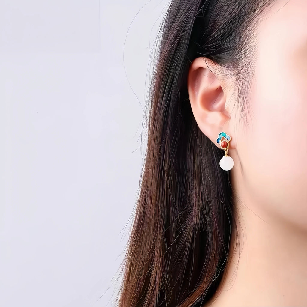Natural Hetian Jade Cloud Necklace Earrings Ring Set - Soothe Restless Mind