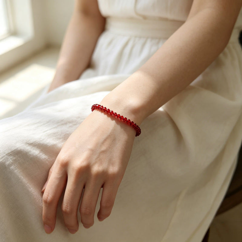 Natural Garnet Beaded Bracelet - Lucky Red String
