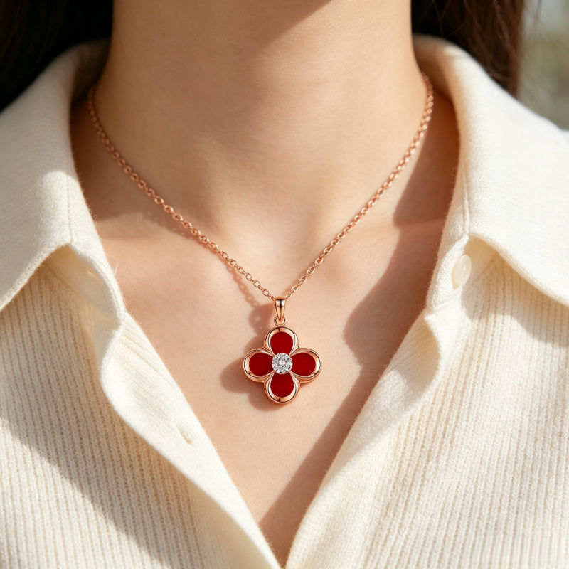 Onyx Lucky Clover Necklace — Two-Way Wear • Reversible Design