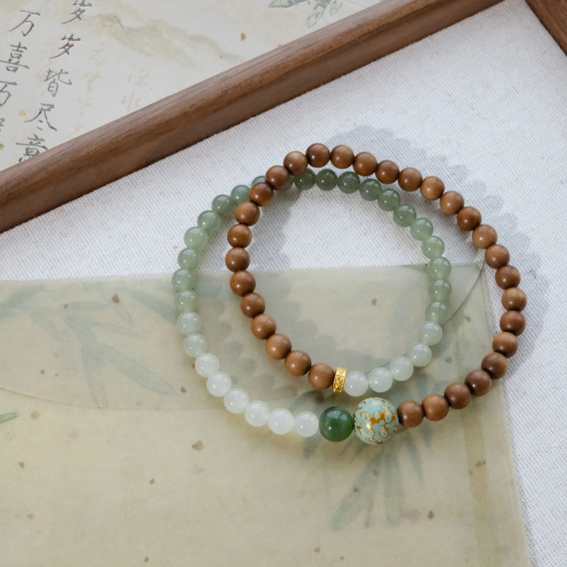 Natural Hetian Jade & Sandalwood Bracelet– Ground Spirit, Purify Aura, Attract Peace