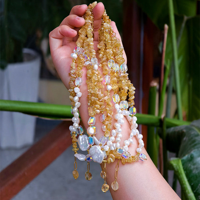 Choker en perles baroques et citrine naturelle - Attire la richesse et change la chance