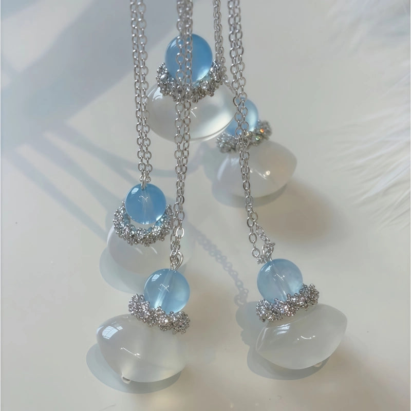 Natural Aquamarine & Agate Necklace - Balances Water Element, Improves Communication, Calms Mood