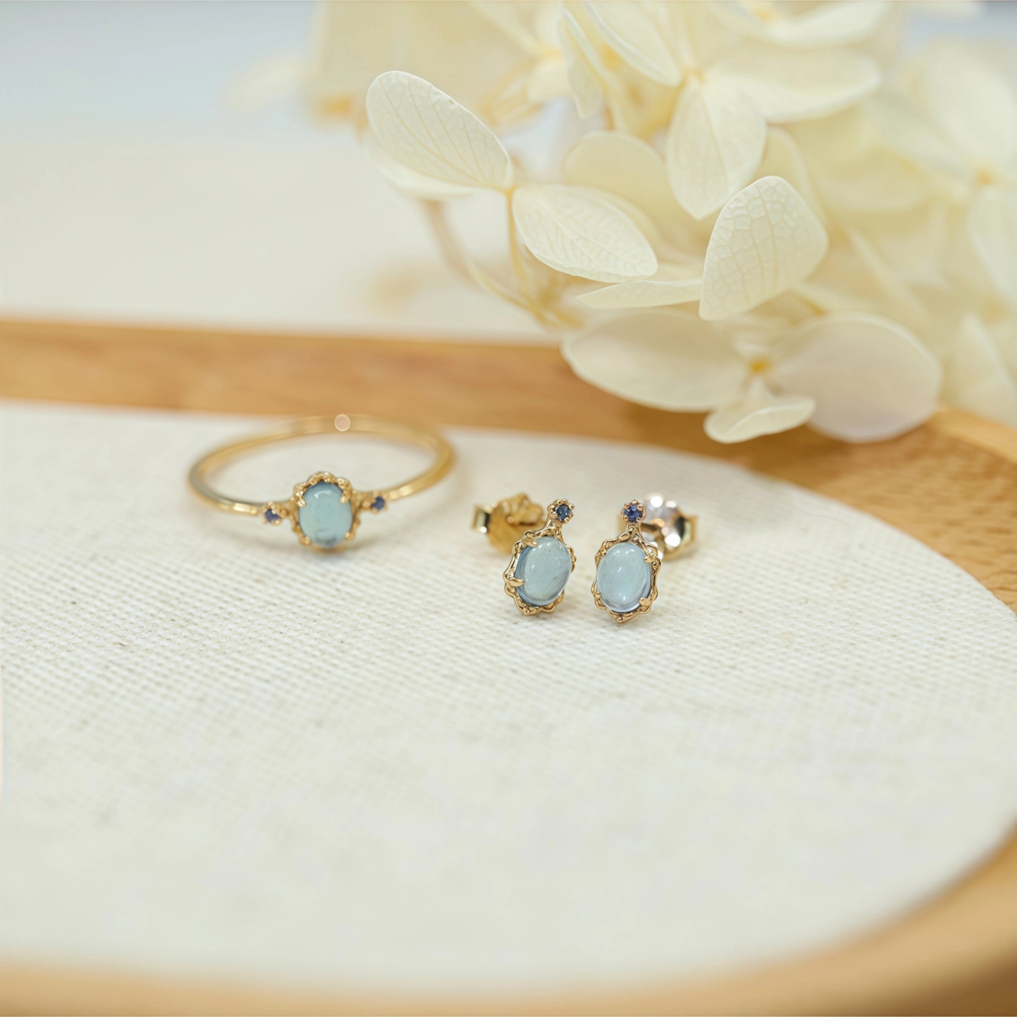 Oval Natural Aquamarine 3‑Piece Set - Courage & Peace