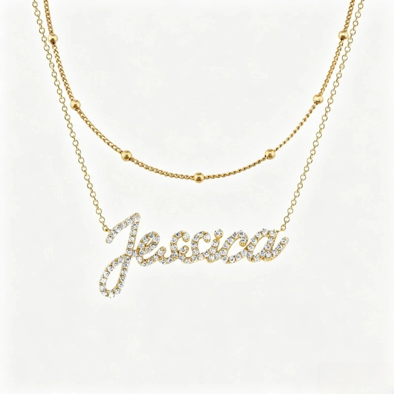 Collier prénom en diamant pavé sur mesure | Collier lettre de luxe minimaliste en argent sterling 925