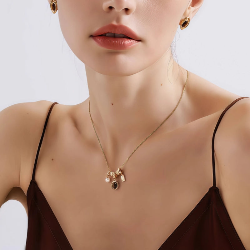 Natural Tiger Eye Stone Necklace Fashion Envelope Pearl Women's Necklace