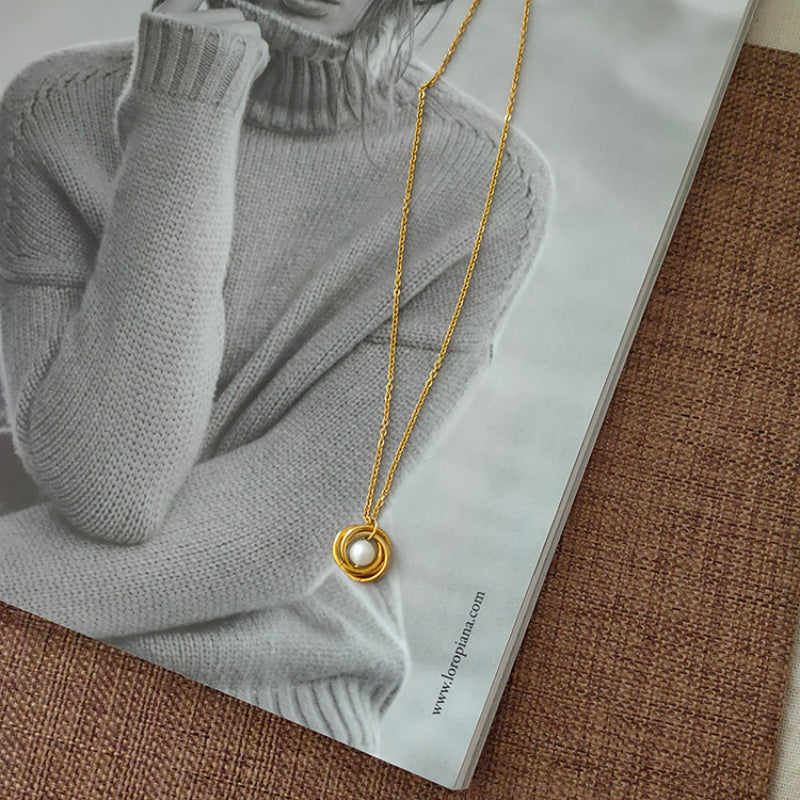 Minimalist Triple-Ring Pearl Setting Necklace | 60th Birthday Keepsake Jewelry