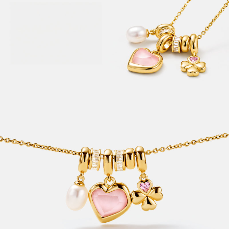 Pink Shell Heart & Pearl Necklace - Attract Gentle Luck