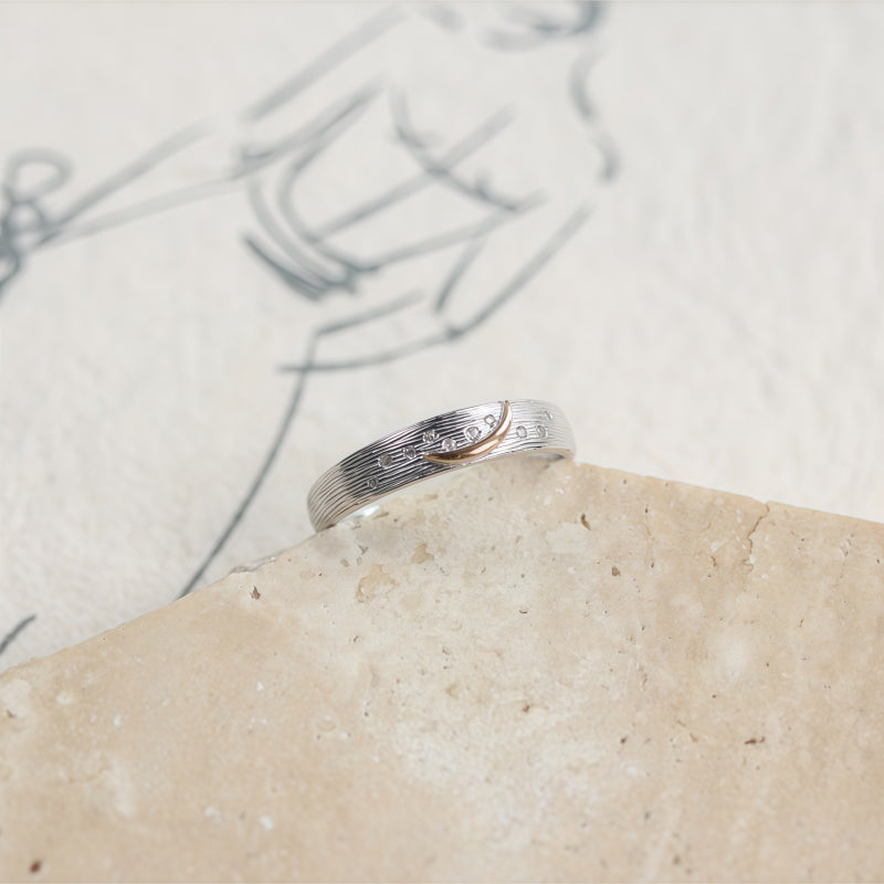 Two Tone Brushed Star Moon Band Ring