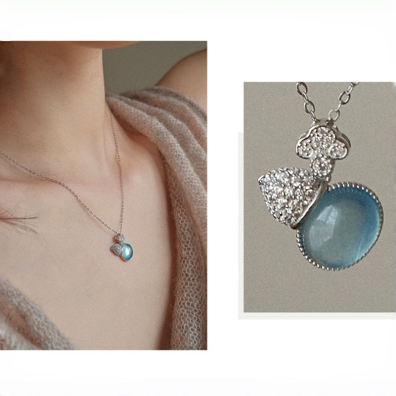 Collier pendentif gourde en aigue-marine naturelle - Équilibre l'élément eau et calme l'humeur