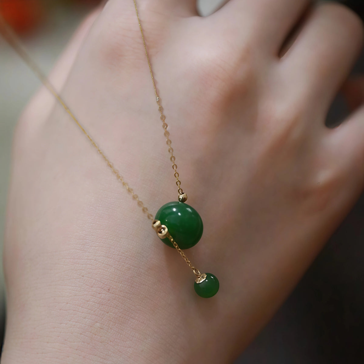 Green Jasper Bead Tassel Fine Necklace - Peace & Wholeness