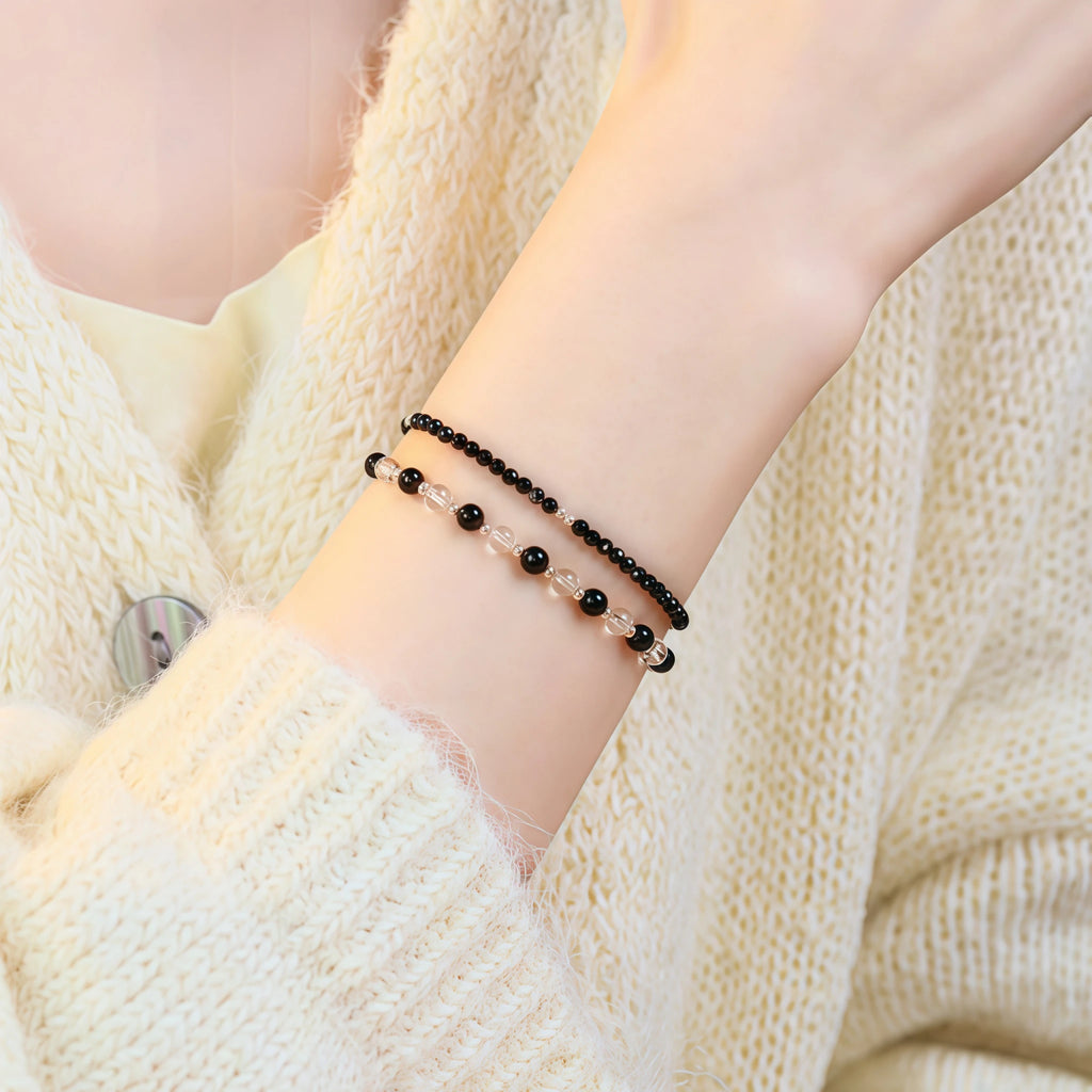 Cool Dark‑Tone Stacking Beaded Bracelets - Protection & Purification