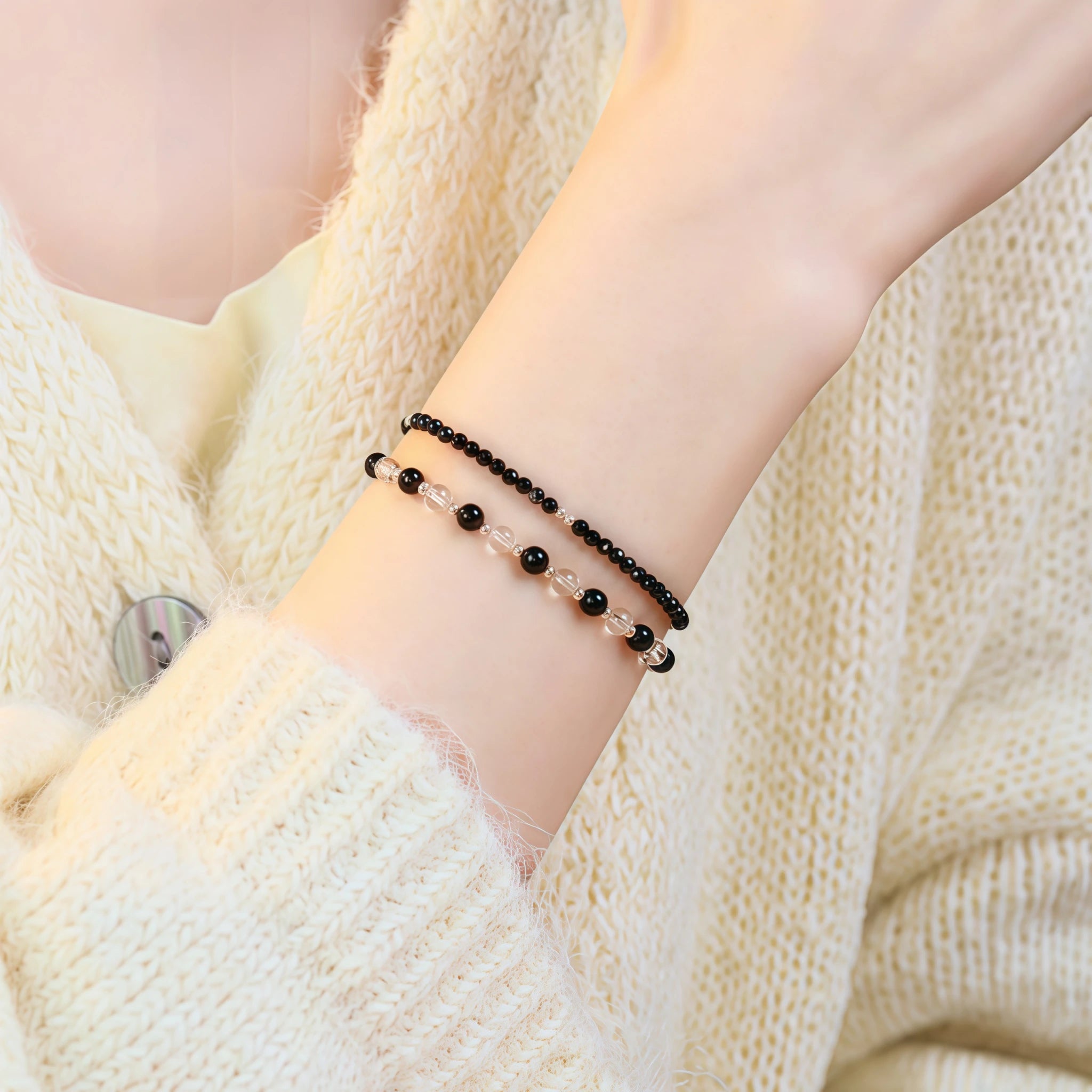 Cool Dark‑Tone Stacking Beaded Bracelets - Protection & Purification