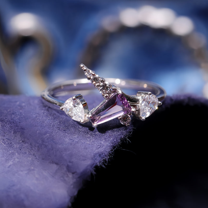 Bague Licorne en Améthyste Naturelle - Tête Claire, Chemin de Chance