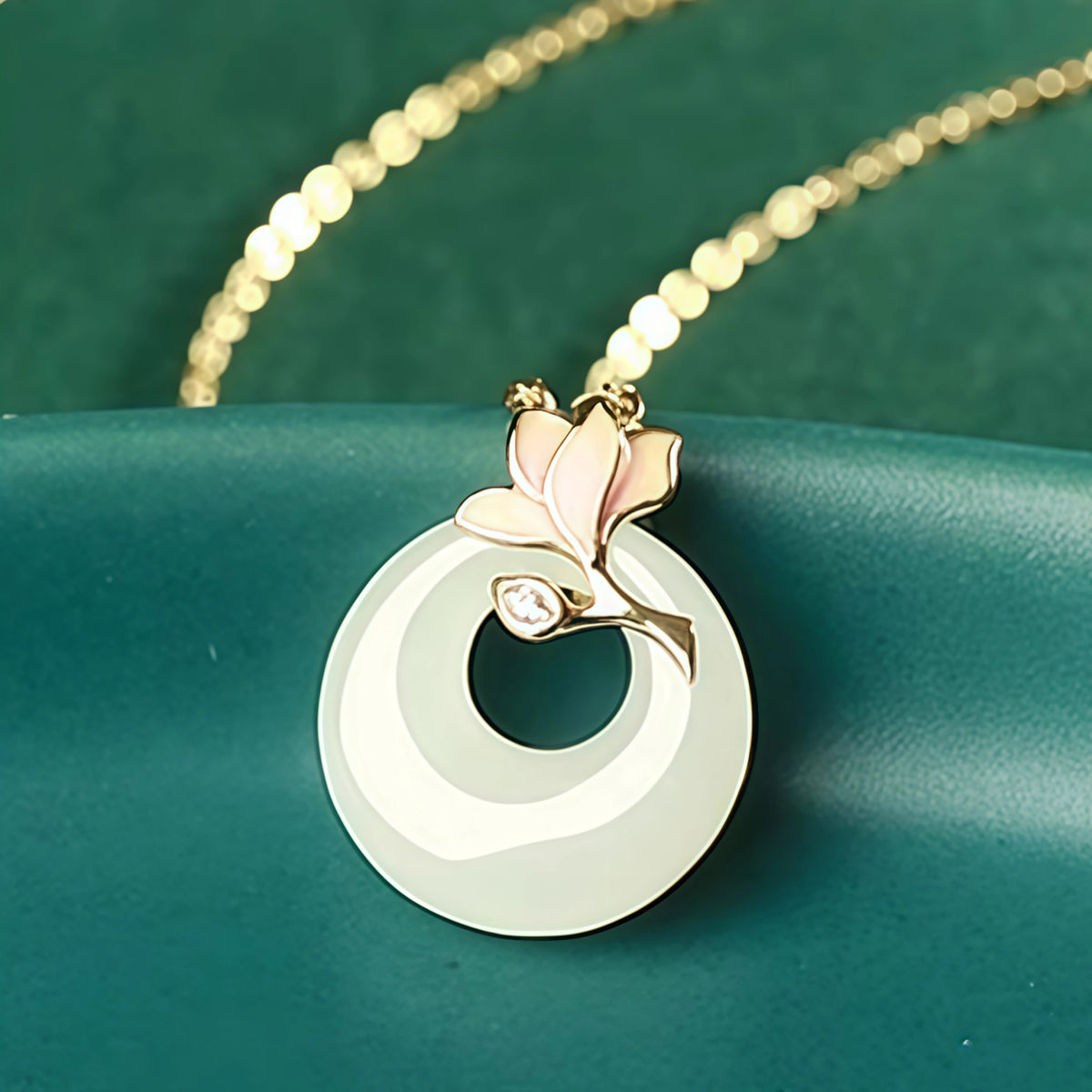 Elegant Magnolia Hetian Jade Peace Donut Necklace - Peace & Bliss