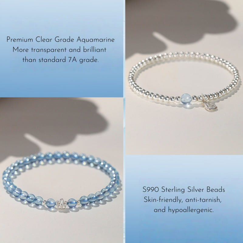 Aquamarine Sterling Silver Bracelet – Activate Throat Chakra, Clear Expression, Attract Benefactors