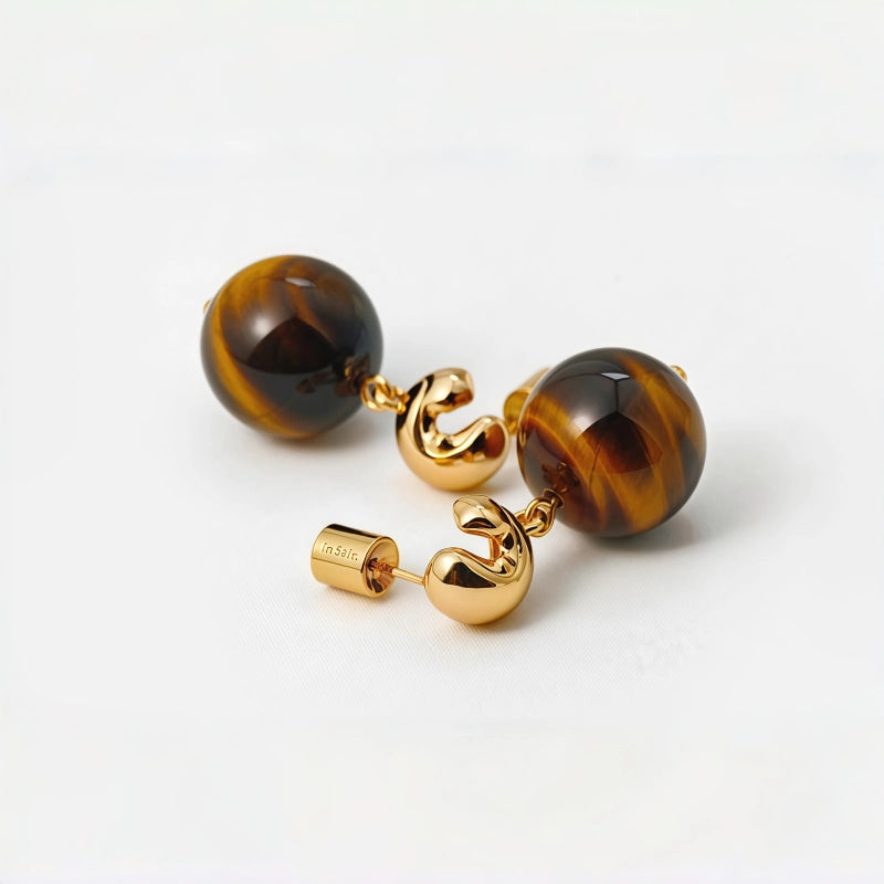 Boucles d'oreilles en pierre naturelle œil de tigre - Symbole de bon augure et de richesse