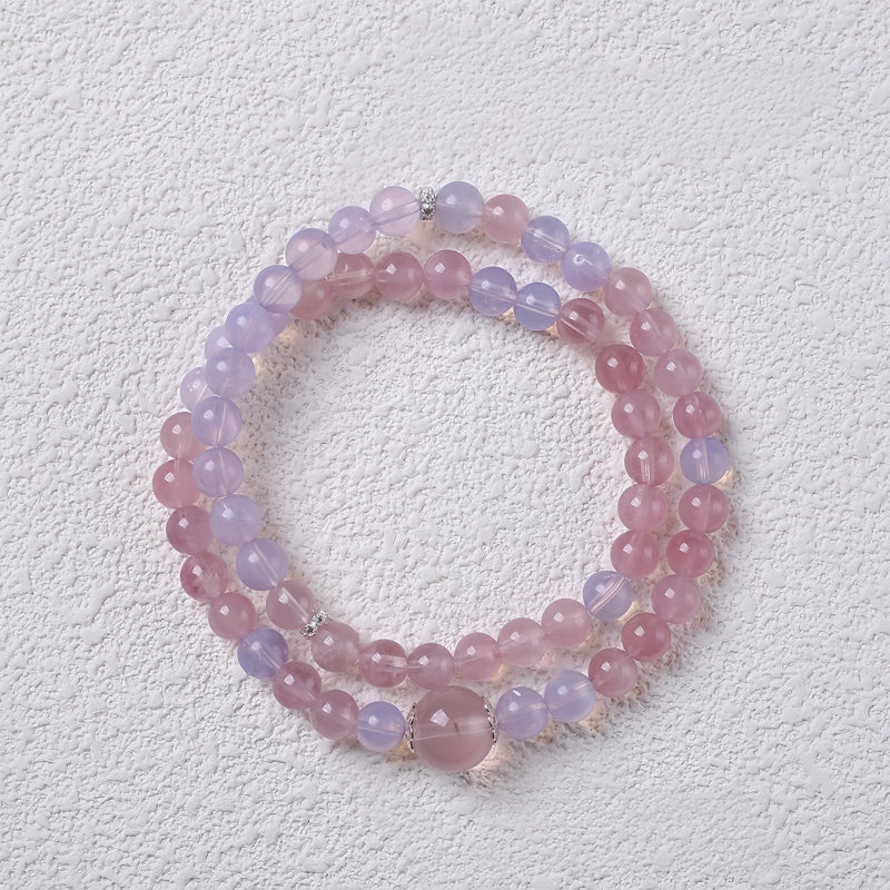 Natural Pink Crystal Purple Jade Multi Circle Bracelet - Romance and Good Fortune