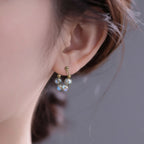 Natural Grey Moonstone Beaded Hoop Earrings - Calm & Intuition