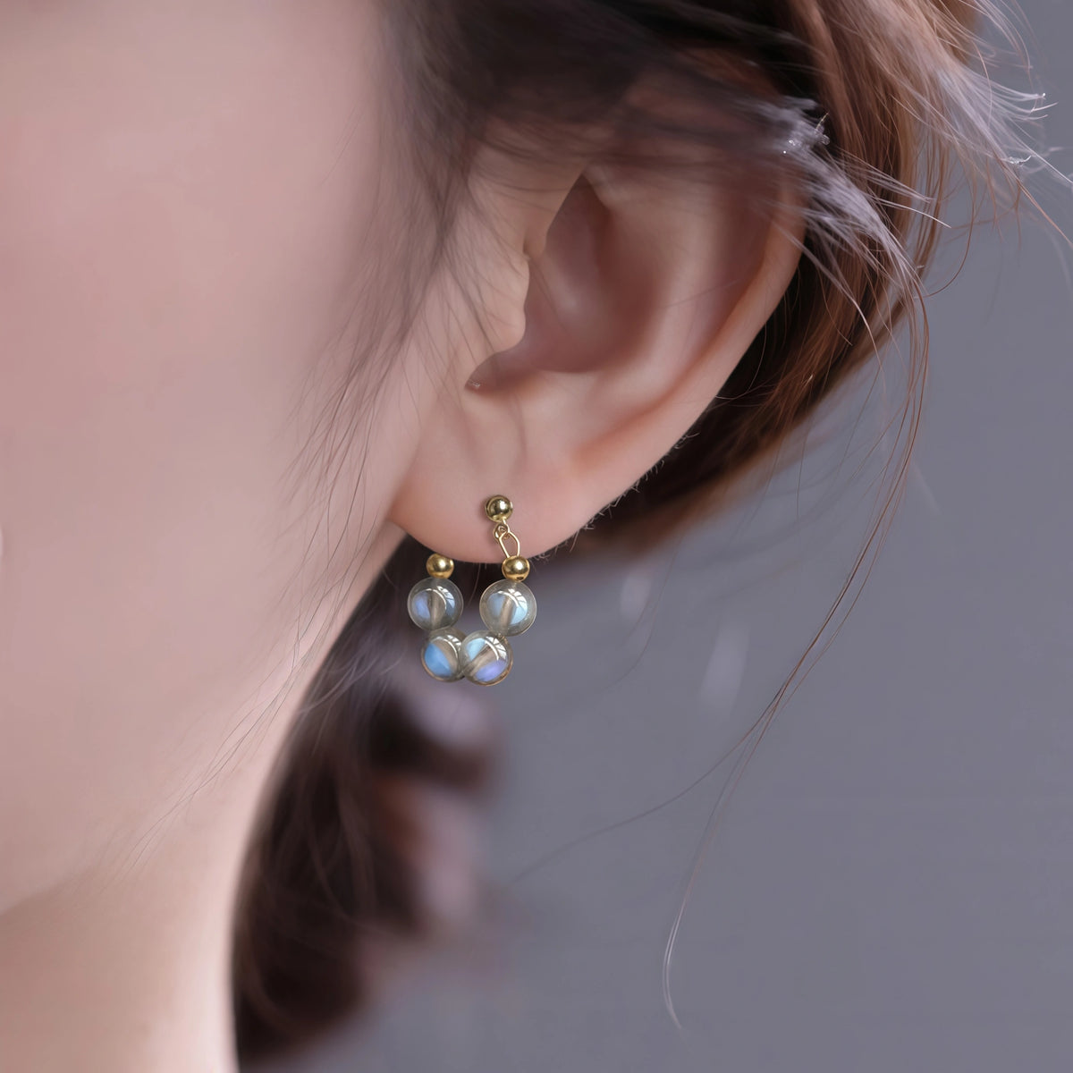 Natural Grey Moonstone Beaded Hoop Earrings - Calm & Intuition