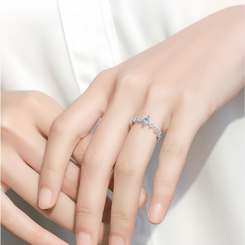 Bague Couronne Aigue-marine - Bijoux en Cristal de Pierres Précieuses Véritables pour Chakra
