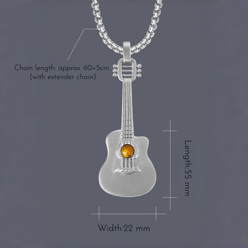 Natural Tiger Eye Stone Necklace — Personalized Guitar Pendant for Boyfriend