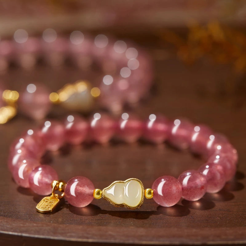Natural Strawberry Crystal  Hetian Jade Hand String Energy Shift Bracelet