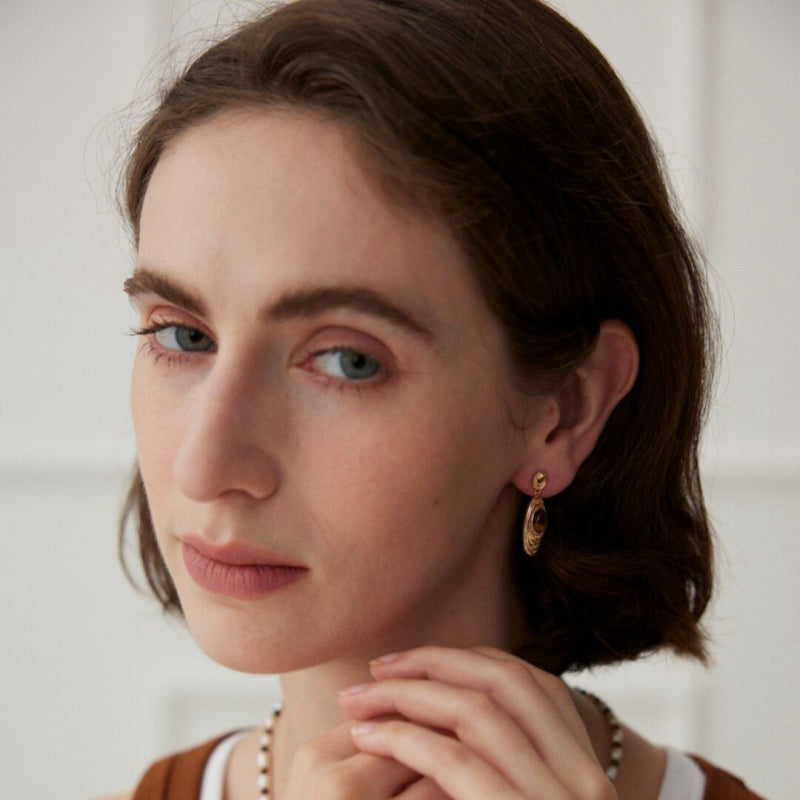 Oculus Layer Natural Tiger Eye Earrings — Ideal Elegant Gift for Mom