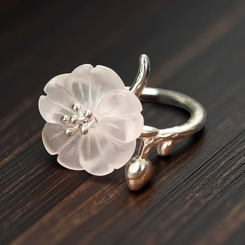 Plum Blossom Clear Quartz Open Ring
