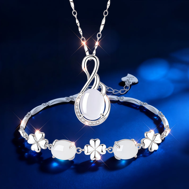 Vintage White Chalcedony 3‑Piece Jewelry Set - Wisdom