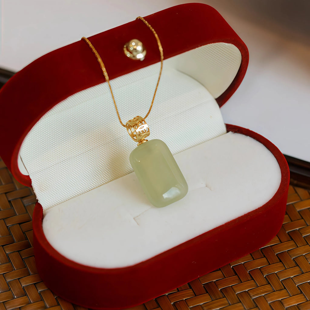 Gentle Natural Hetian Jade Plain Tablet Necklace - Peace & Serenity