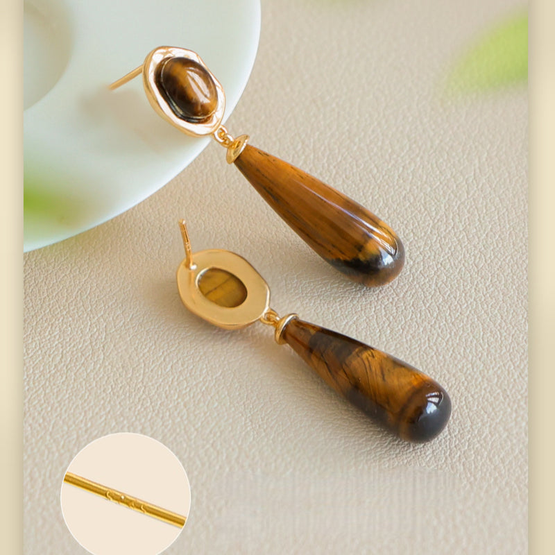 Waterdrop Natural Tiger Eye Earrings — Wealth-Attracting & Protective