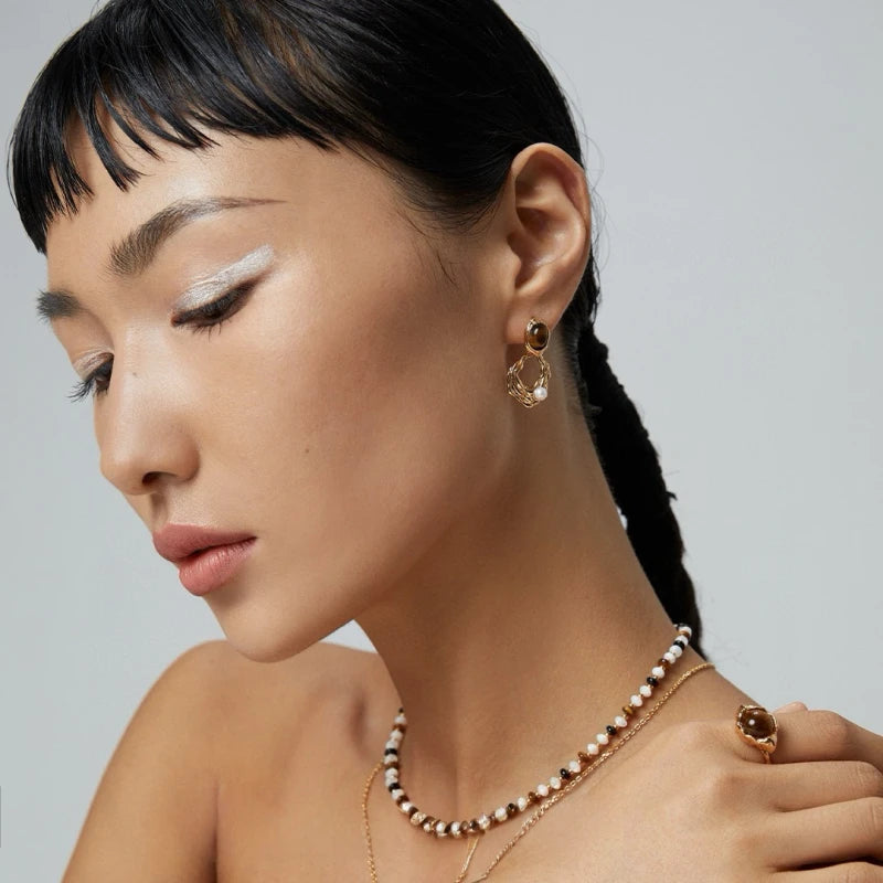 Boucles d'oreilles perles œil de tigre naturel — Cadeau de meilleurs vœux idéal pour maman