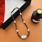 Irregular Baroque Pearl Natural Tiger Eye Stone Necklace — Gift for Mom