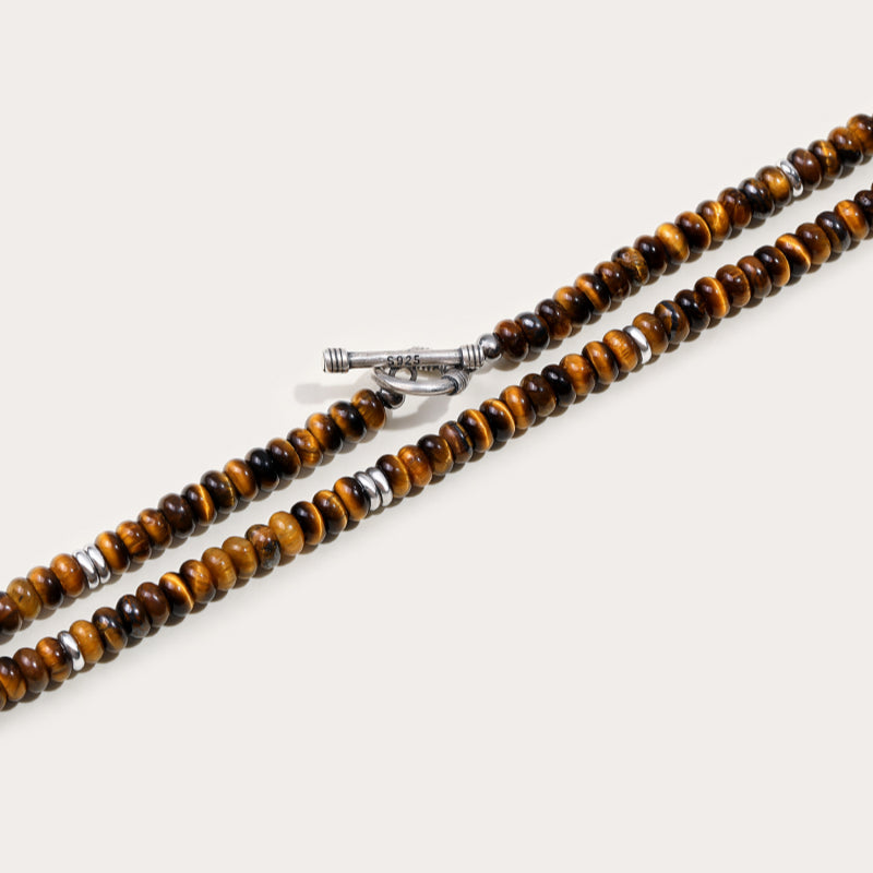 Collier œil de tigre naturel, fermoir argenté - Cadeau protection pour petit ami