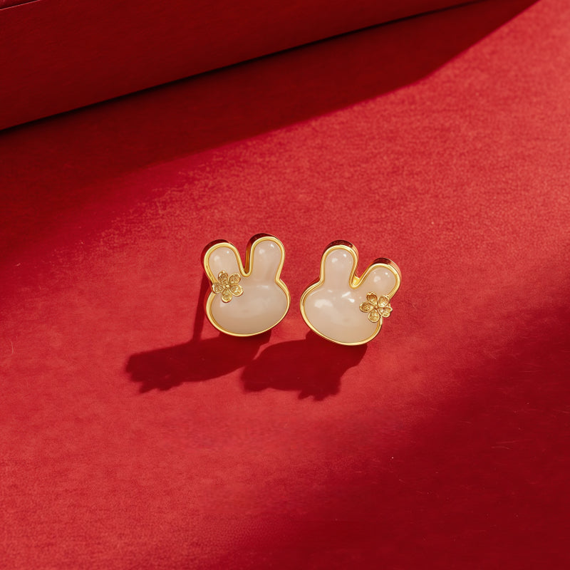 Bunny Natural  Hetian Jade Earrings - Purity and Gentle Fortune