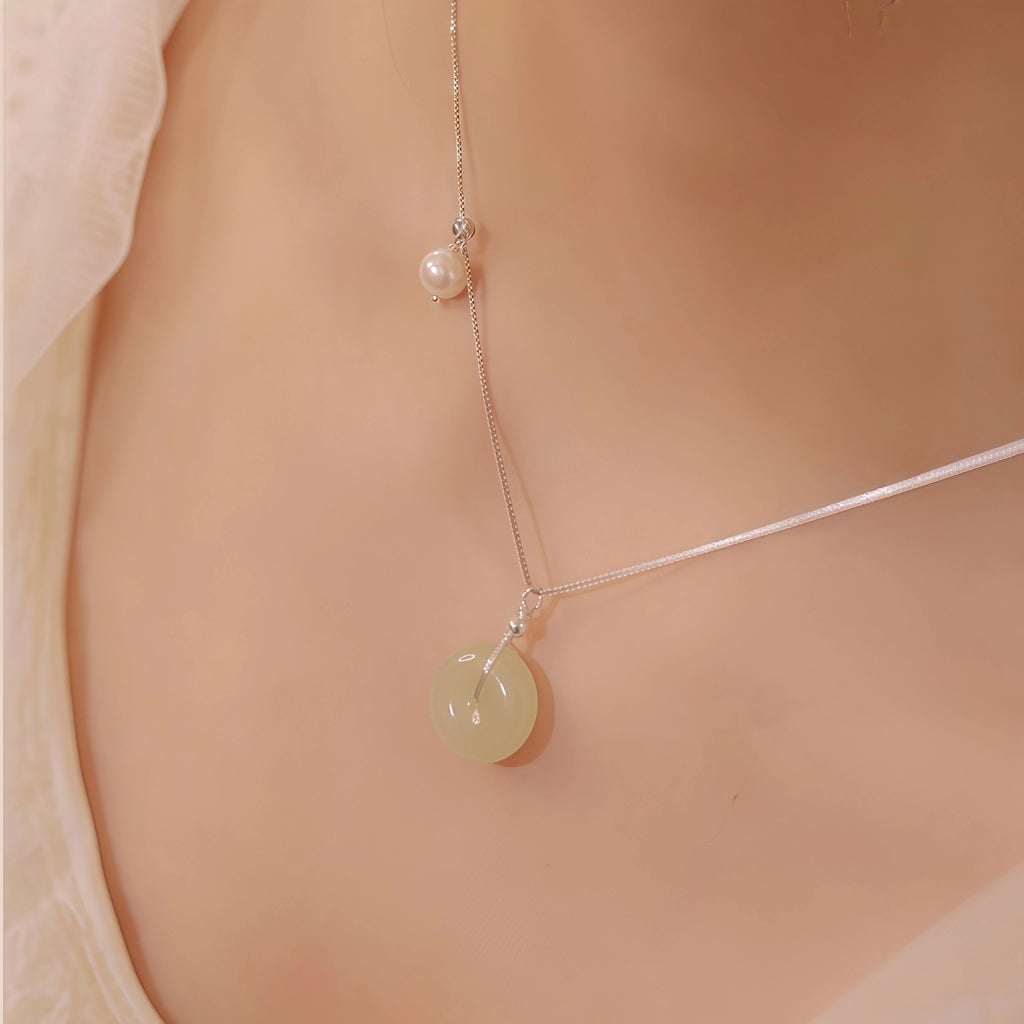 Natural Stone Ping An Kou Charm Necklace - Peace & Unity