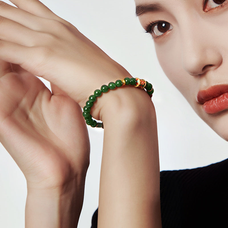 Bracelet en jade Hetian naturel Lotus Éclat Pur