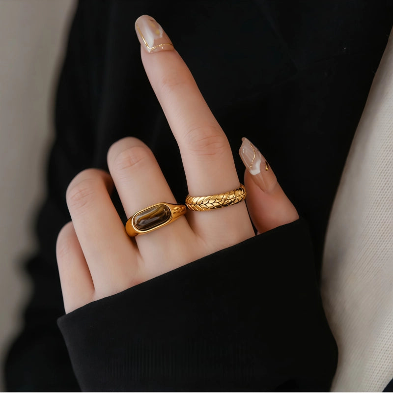 Natural Tiger Eye Stone Ring With Retro Saddle And High-end Design