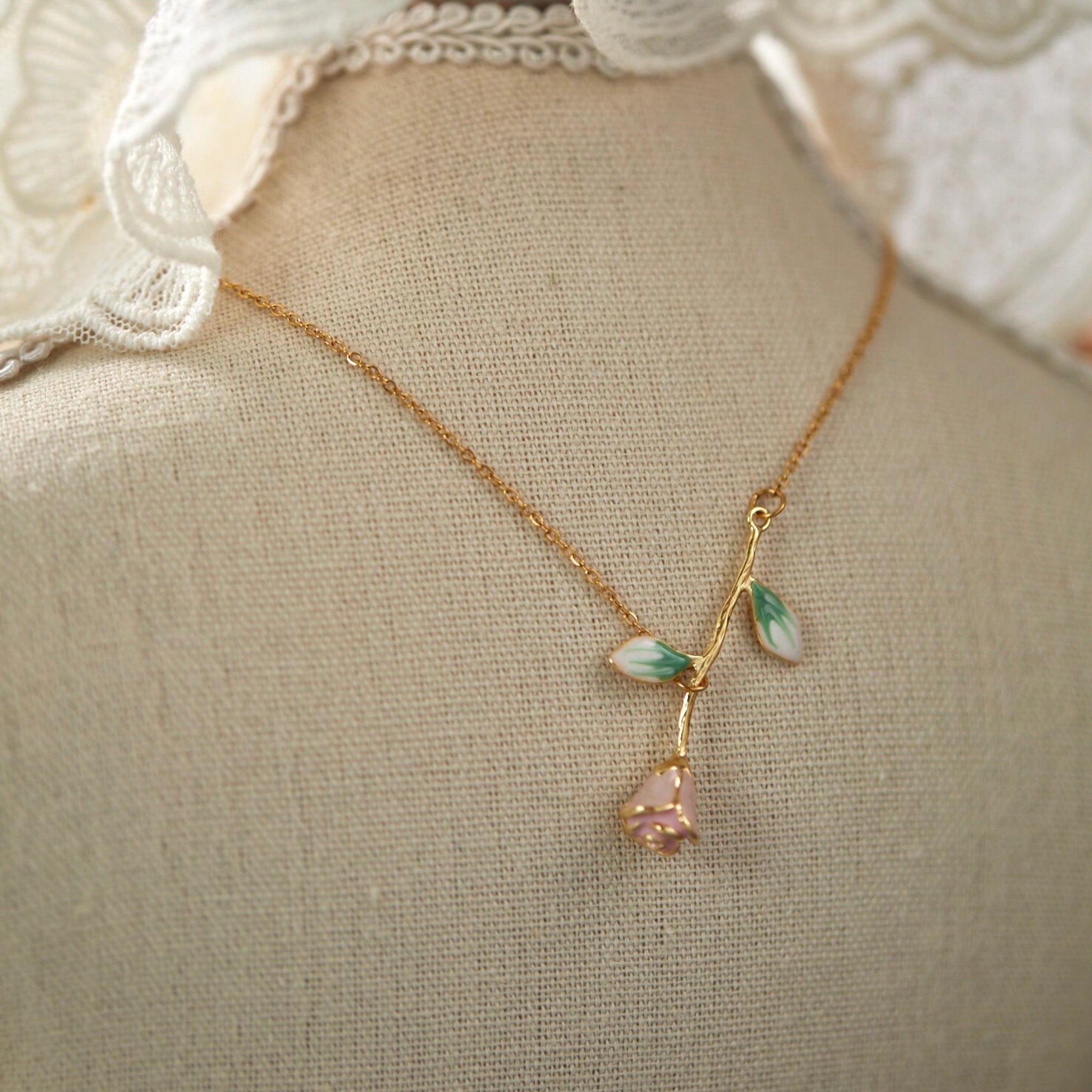 Rose Pink Necklace/Bracelet/Ring/Earrings Set - Sincere Romantic Love