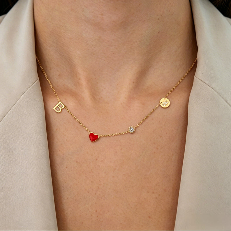 Customizable Letter/Zodiac/Zircon/Enamel Heart Pendant Necklace